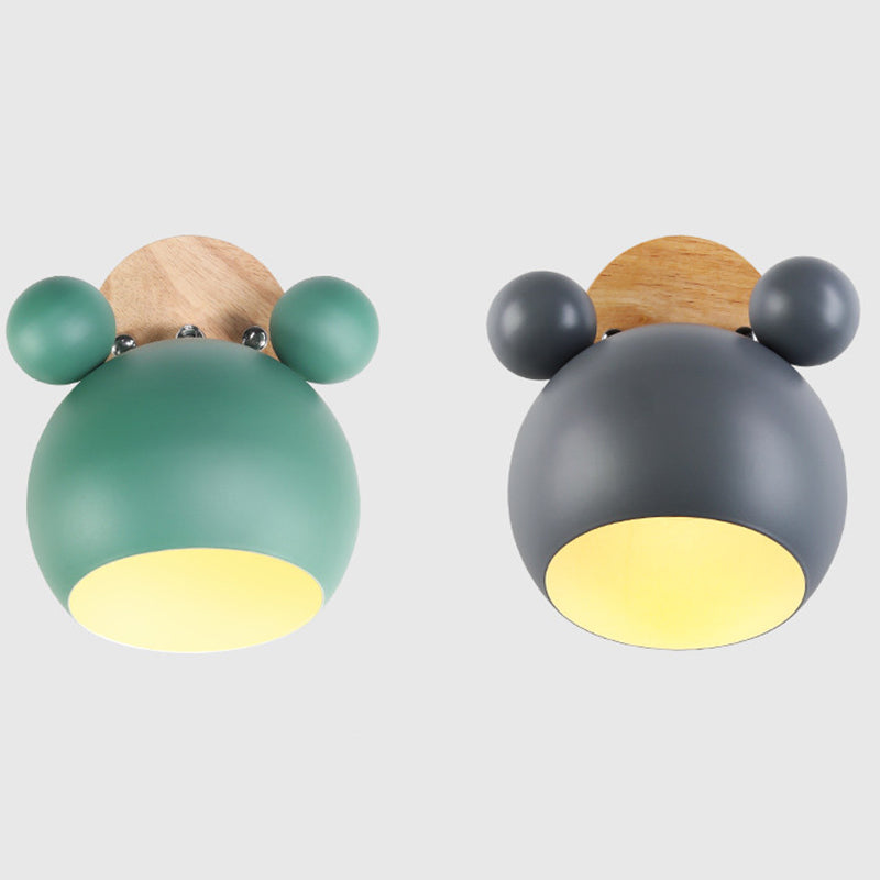 Modern Creative Globe Wall Lamp Wooden Macaron Wall Light with Wrought Iron Shade