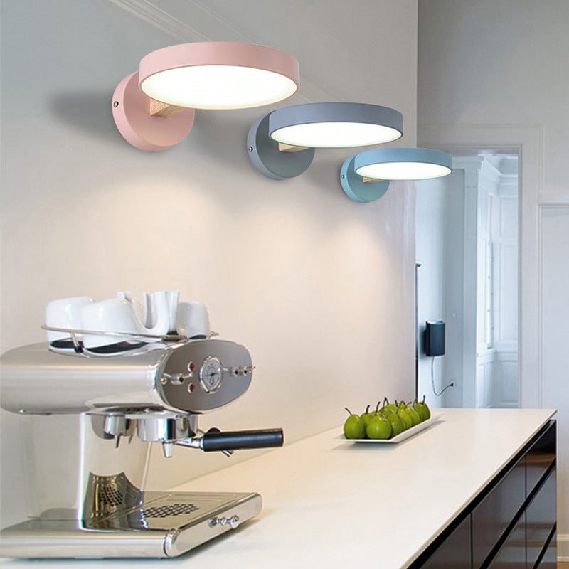 Modern Minimalist Circular LED Wall Lamp Wrought Iron Macaron Wall Light with Acrylic Shade