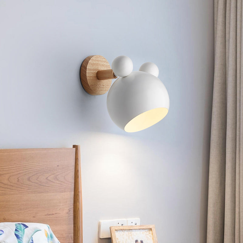 Wrought Iron Macaron Wall Sconce in Modern Concise Style Wooden Geometric Wall Lamp for Bedroom