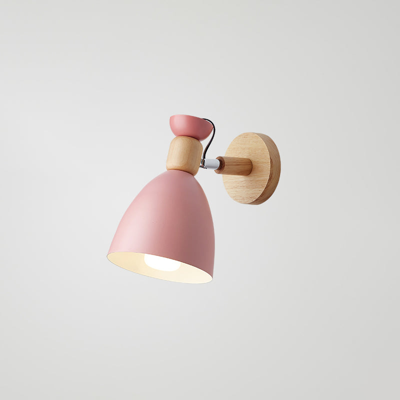 Wrought Iron Macaron Wall Sconce in Modern Concise Style Wooden Geometric Wall Lamp for Bedroom