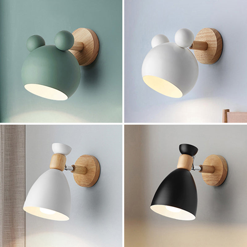 Wrought Iron Macaron Wall Sconce in Modern Concise Style Wooden Geometric Wall Lamp for Bedroom