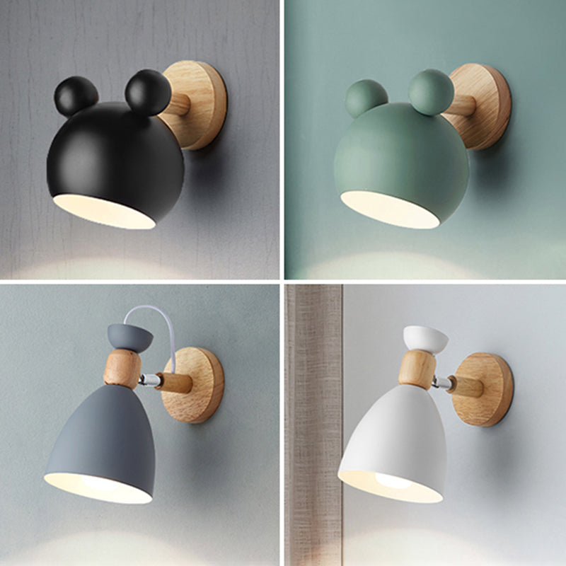 Wrought Iron Macaron Wall Sconce in Modern Concise Style Wooden Geometric Wall Lamp for Bedroom