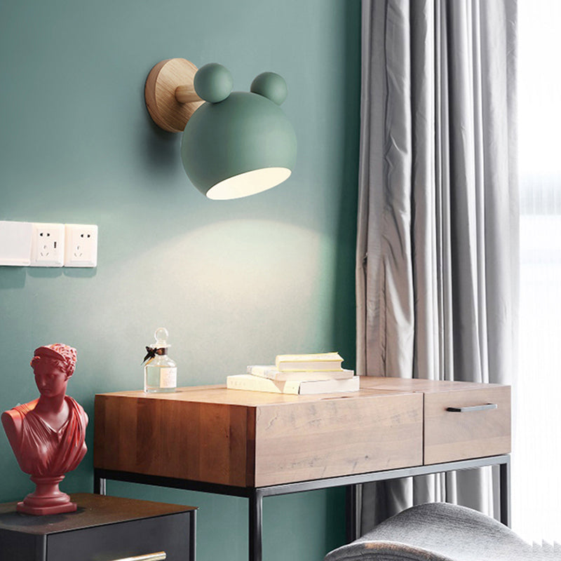 Wrought Iron Macaron Wall Sconce in Modern Concise Style Wooden Geometric Wall Lamp for Bedroom