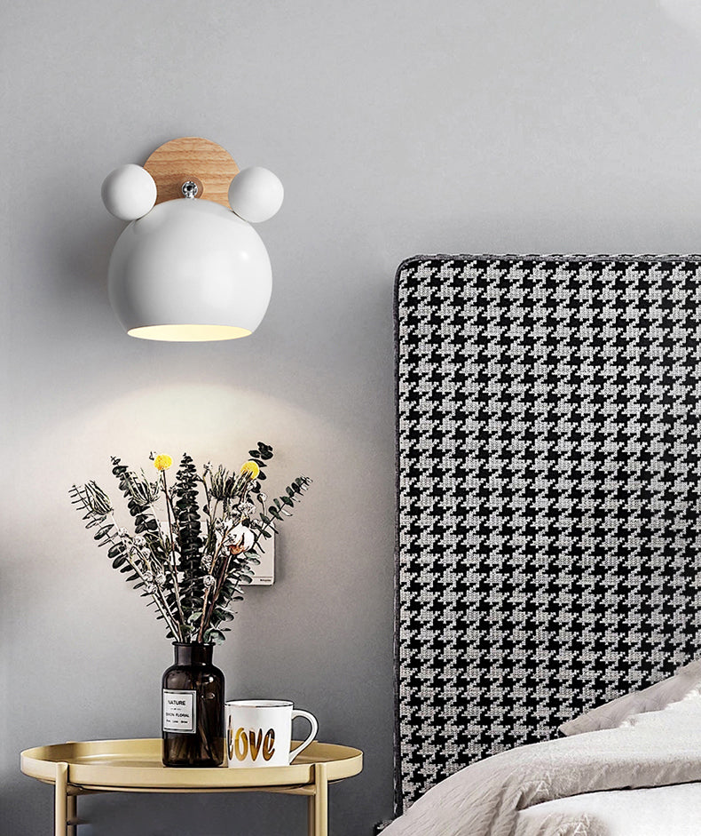 Wrought Iron Macaron Wall Sconce in Modern Concise Style Wooden Geometric Wall Lamp for Bedroom