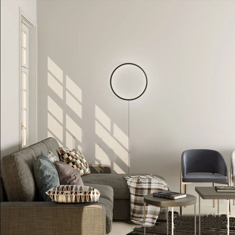 Black Circular LED Wall Lamp in Modern Simplicity Aluminium RGB Wall Light with Silicone Shade