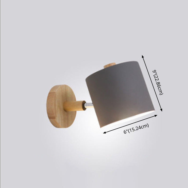Luz de pared individual geométrica de macarrón en una lámpara de pared de madera de simplicidad moderna con sombra de hierro forjado