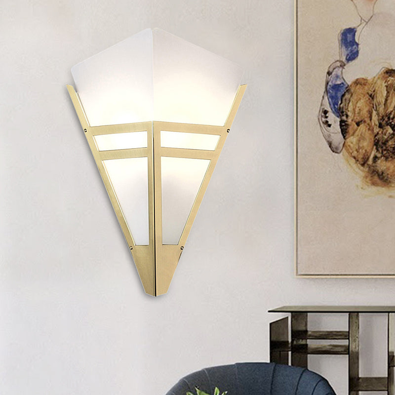Tapered Wall Lighting Contemporary White Glass 1 Bulb Sconce Light Fixture in Gold