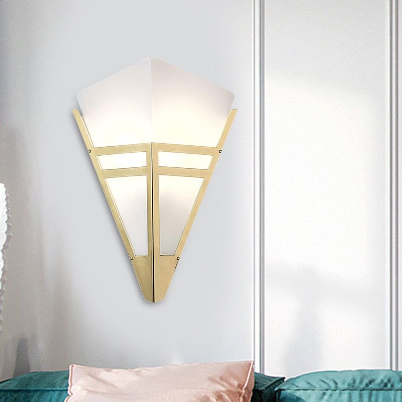 Tapered Wall Lighting Contemporary White Glass 1 Bulb Sconce Light Fixture in Gold