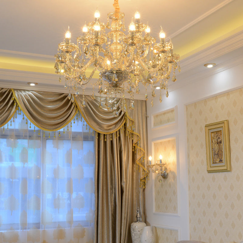 Gold Candle Pendant Light in Traditional Classic Style Glass Chandelier with Crystal Decoration