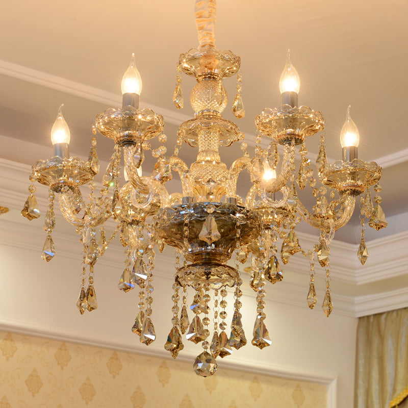 Gold Candle Pendant Light in Traditional Classic Style Glass Chandelier with Crystal Decoration