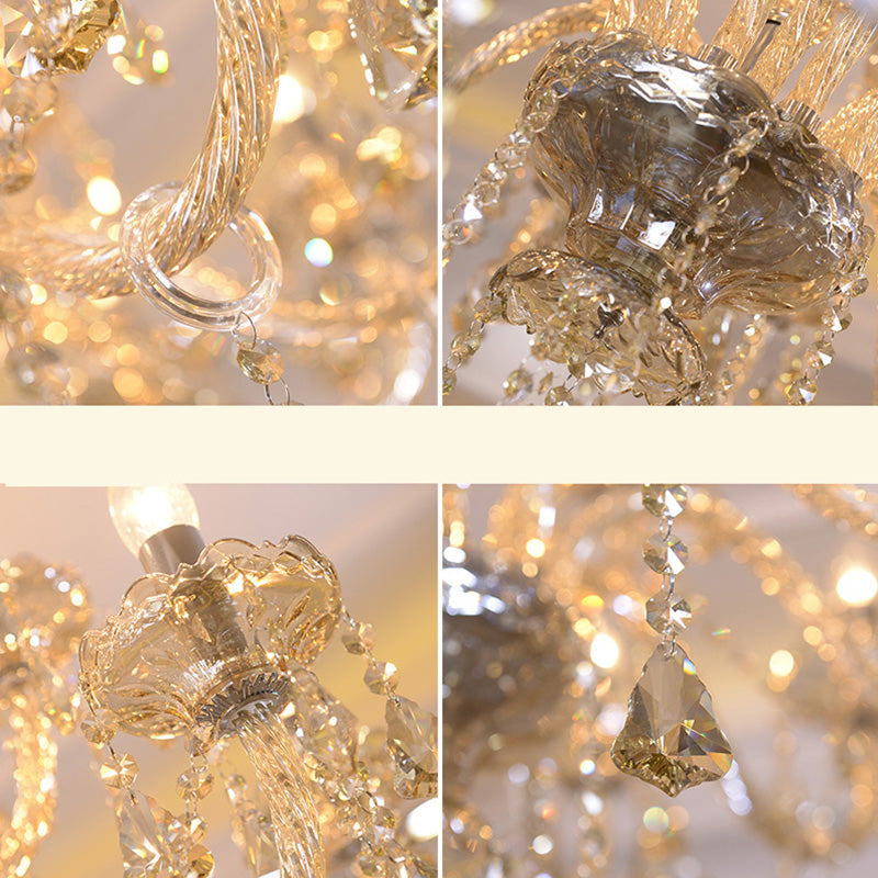 Gold Candle Pendant Light in Traditional Classic Style Glass Chandelier with Crystal Decoration