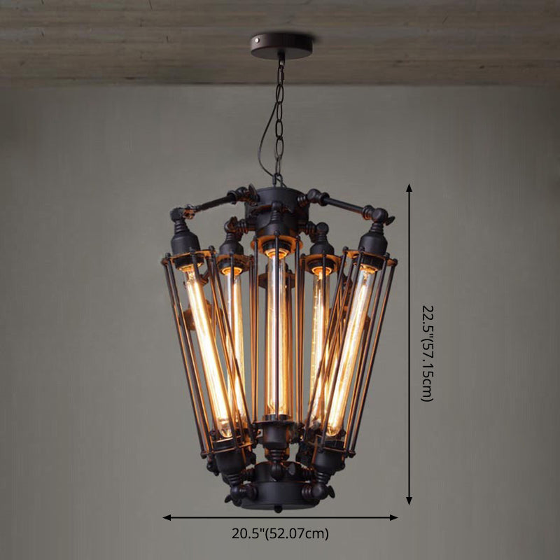 Black 8-Light Pendant Light in Industrial Retro Style Wrought Iron Linear Hanging Lamp
