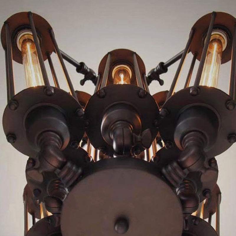 Black 8-Light Pendant Light in Industrial Retro Style Wrought Iron Linear Hanging Lamp