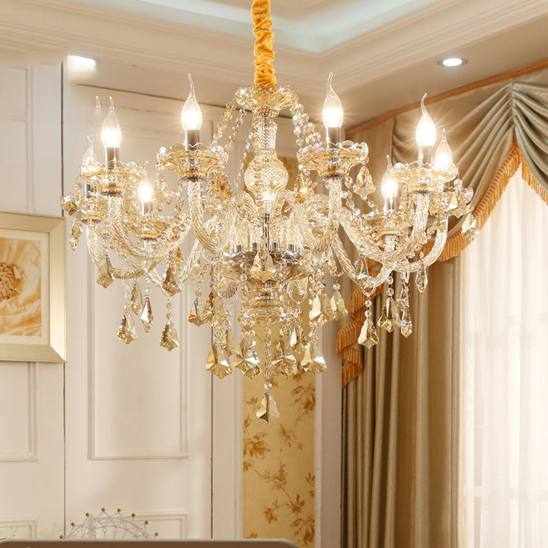 Lustre en verre léger de bougie de luxe traditionnelle avec décoration en cristal