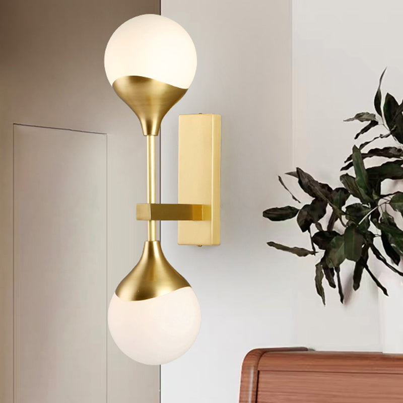 Modernist 2 Heads Wall Lighting Brass Global Sconce Light Fixture with Opal Glass Shade
