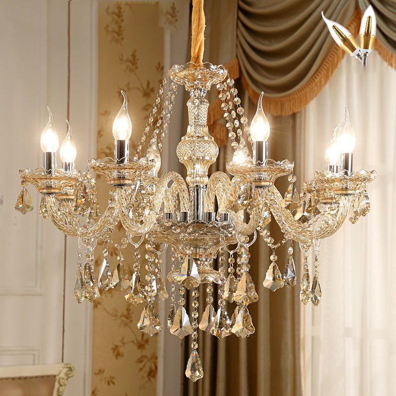 Lustre en verre léger de bougie de luxe traditionnelle avec décoration en cristal