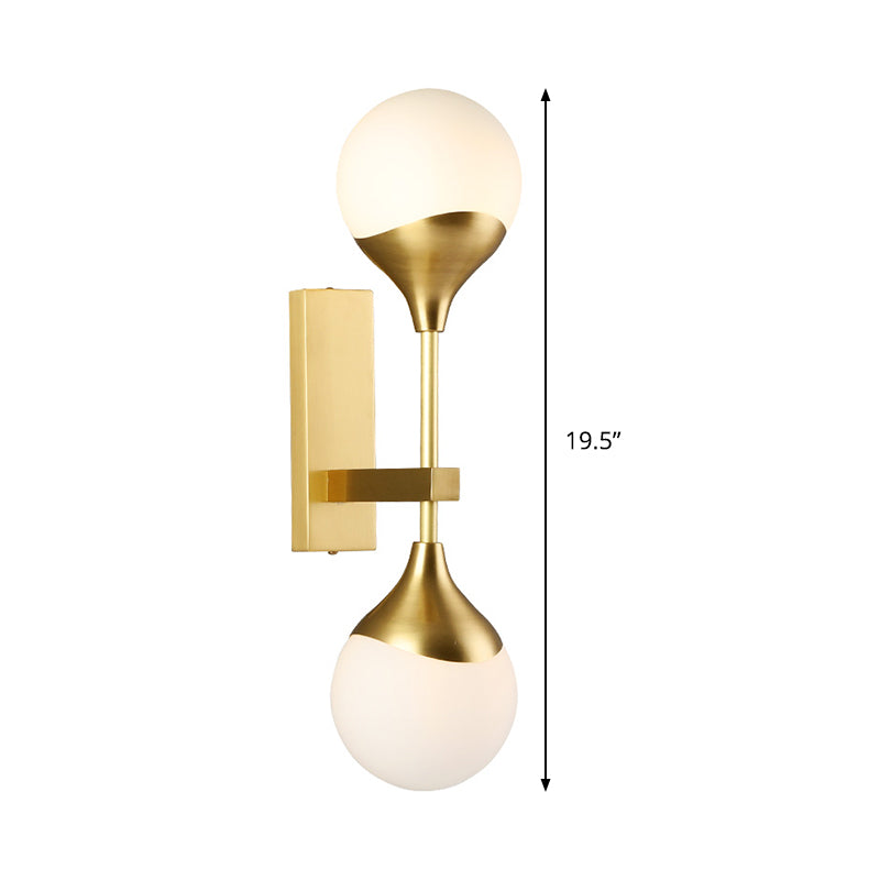 Modernist 2 Heads Wall Lighting Brass Global Sconce Light Fixture with Opal Glass Shade