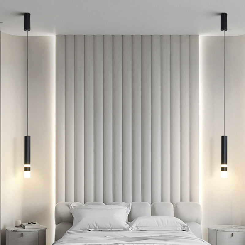 Modern Creative Cylindrical LED Pendant Light Wrought Iron Hanging Lamp with Acrylic Shade