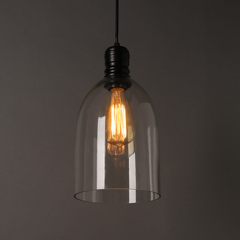 Industrial Vintage Single Pendant Light Wrought Iron Hanging Lamp with Clear Glass Shade