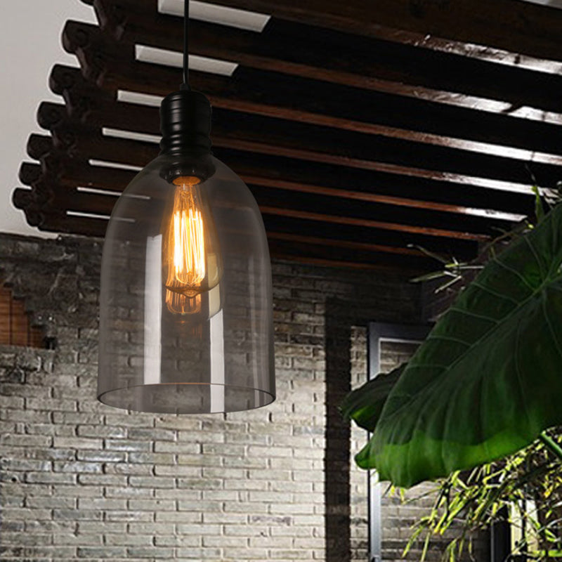 Industrial Vintage Single Pendant Light Wrought Iron Hanging Lamp with Clear Glass Shade
