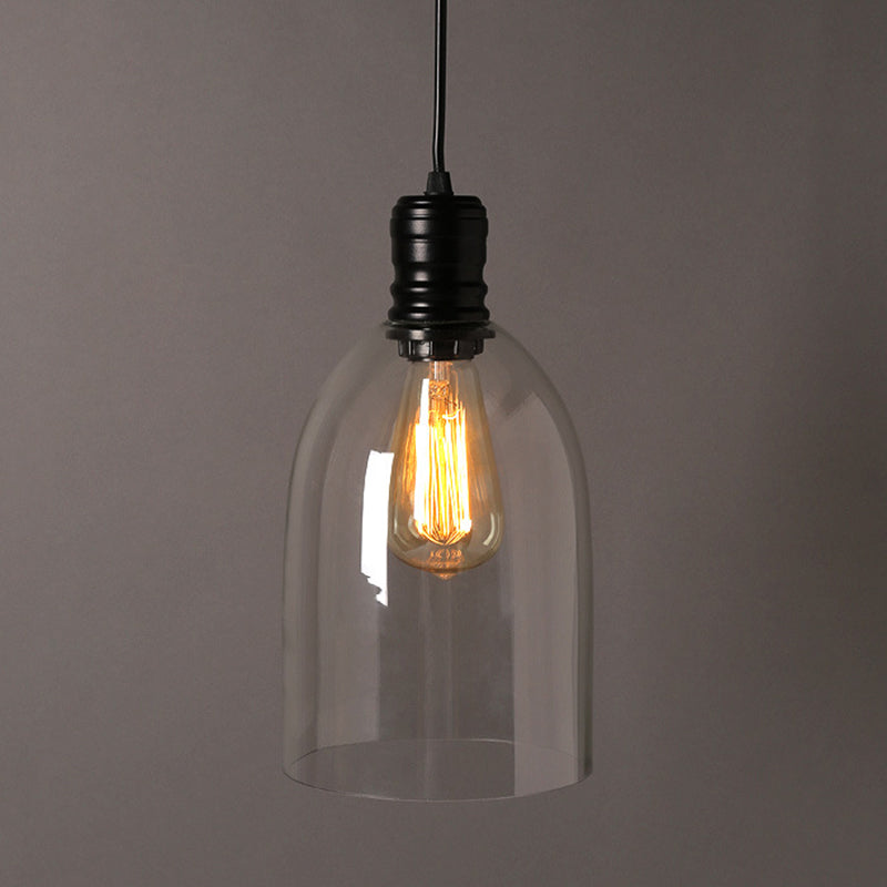 Industrial Vintage Single Pendant Light Wrought Iron Hanging Lamp with Clear Glass Shade