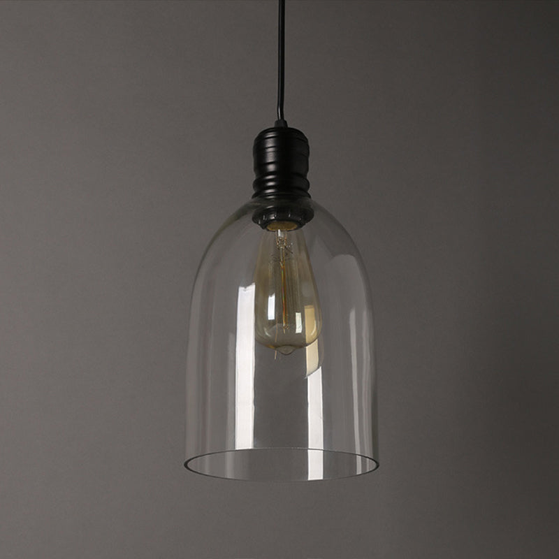Industrial Vintage Single Pendant Light Wrought Iron Hanging Lamp with Clear Glass Shade