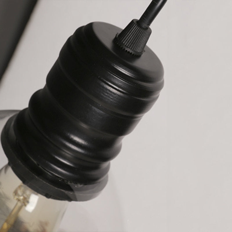 Industrial Vintage Single Pendant Light Wrought Iron Hanging Lamp with Clear Glass Shade