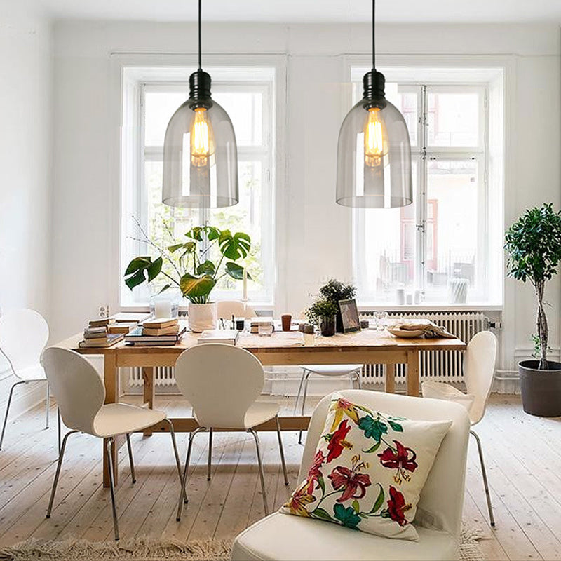 Industrial Vintage Single Pendant Light Wrought Iron Hanging Lamp with Clear Glass Shade