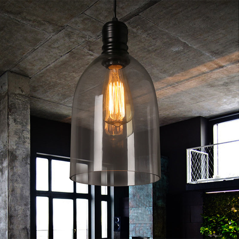 Industrial Vintage Single Pendant Light Wrought Iron Hanging Lamp with Clear Glass Shade