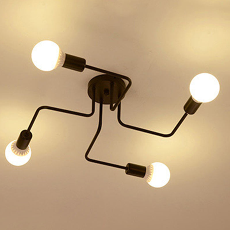 Black Sputnik Semi Flush Monte en estilo de techo de hierro forjado de estilo retro industrial para sala de estar