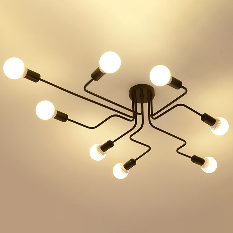 Black Sputnik Semi Flush Monte en estilo de techo de hierro forjado de estilo retro industrial para sala de estar