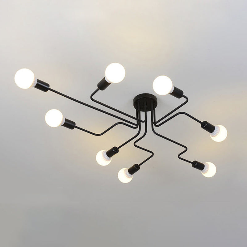 Black Sputnik Semi Flush Monte en estilo de techo de hierro forjado de estilo retro industrial para sala de estar