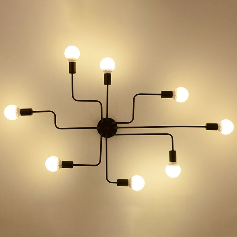 Black Sputnik Semi Flush Monte en estilo de techo de hierro forjado de estilo retro industrial para sala de estar