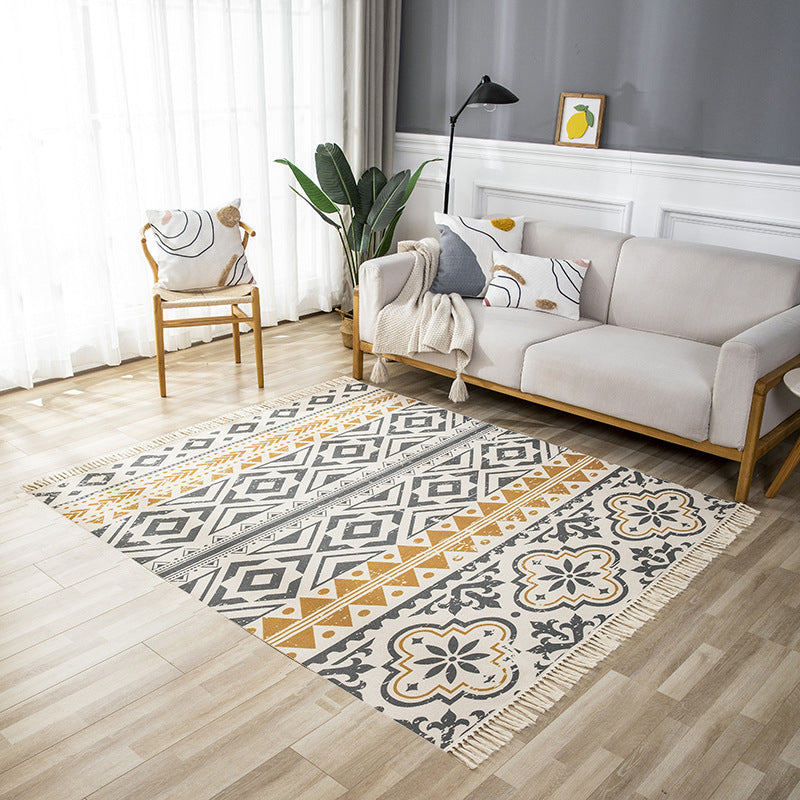 Tapis de salon beige Bohemian Americana Print Rug Polyester Not Slip Area Tapet