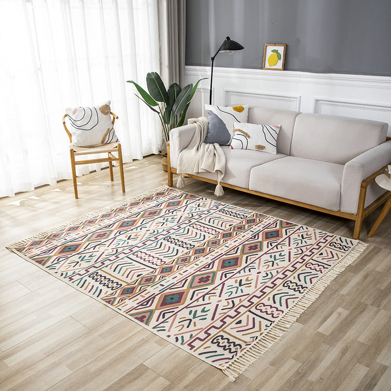 Tapis de salon beige Bohemian Americana Print Rug Polyester Not Slip Area Tapet