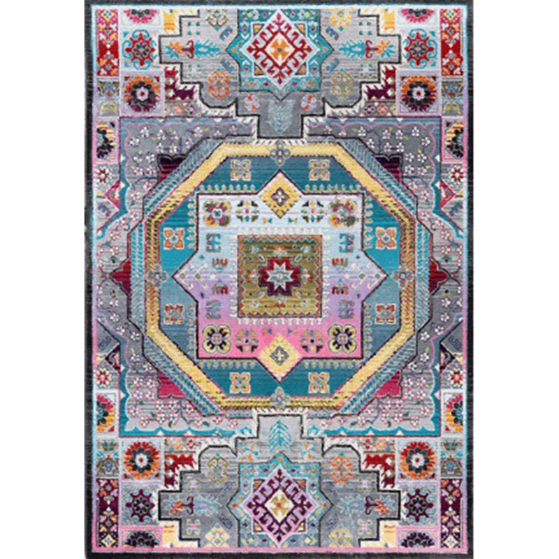 Blue Americana Pattern Carpet Polyester Bohemian Area Rug Anti-Slip Washable Rug for Bedroom