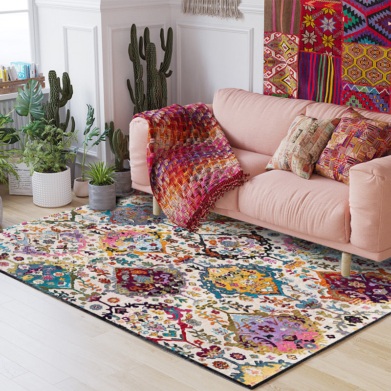 Blue Americana Pattern Carpet Polyester Bohemian Area Rug Anti-Slip Washable Rug for Bedroom