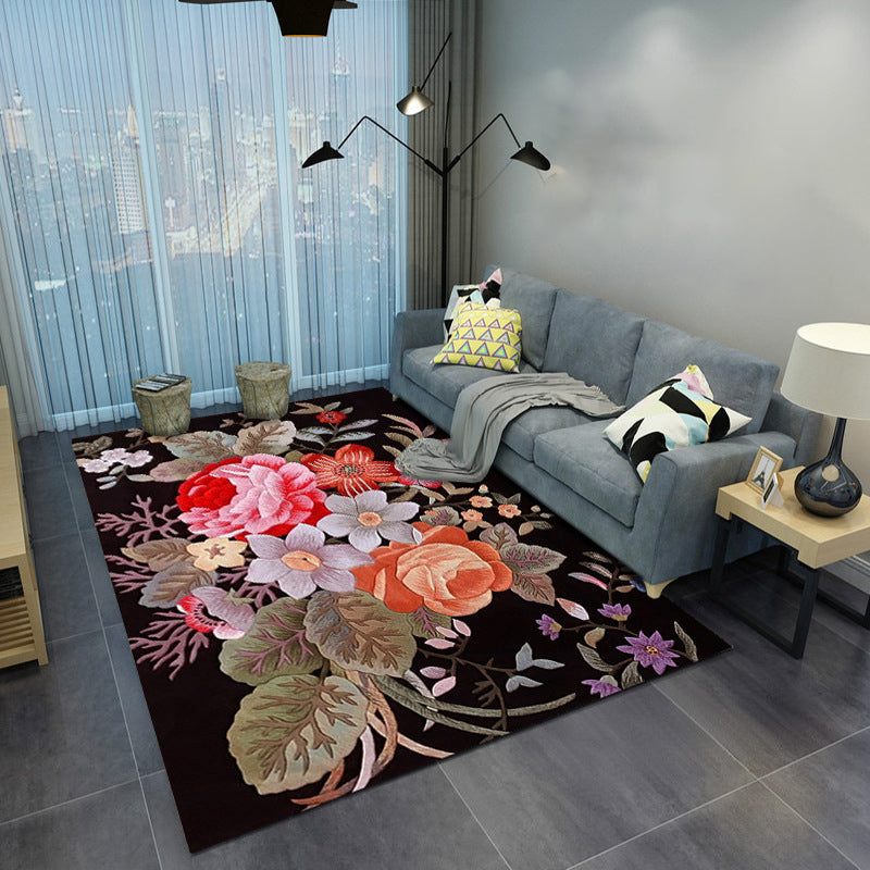 Yellow Modern Area Rug Polyester Plants Rug Non-Split Backing Carpet for Living Room