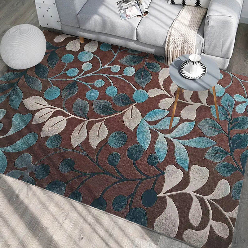 Yellow Modern Area Rug Polyester Plants Rug Non-Split Backing Carpet for Living Room