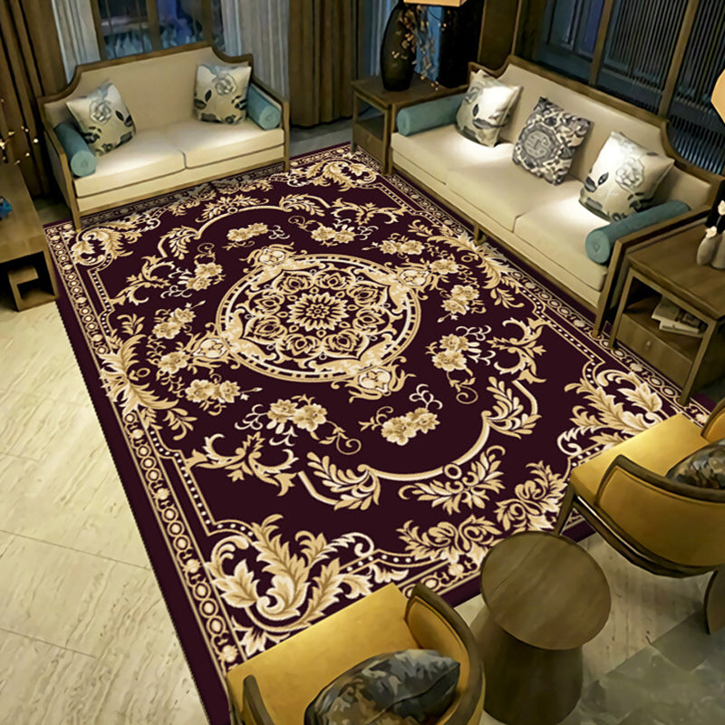 Retro Tribal Symbols Carpet Polyester Indoor Rug Non-Slip Backing Area Carpet for Home Decoration