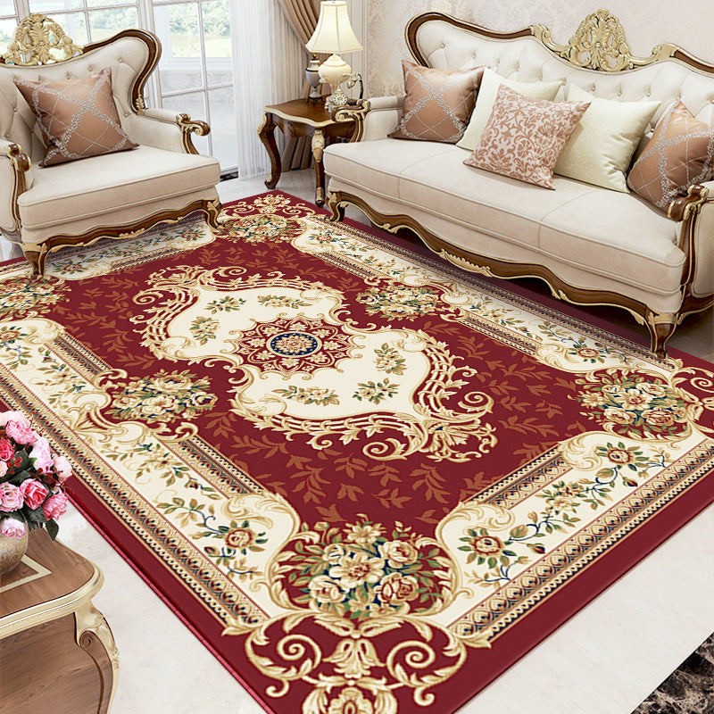 Traditional Area Rug Floral Design Rug Polyester Anti-Slip Backing Carpet for Home Decor