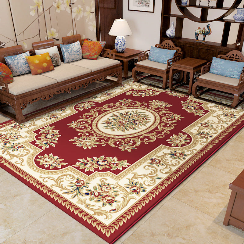 Traditional Area Rug Floral Design Rug Polyester Anti-Slip Backing Carpet for Home Decor