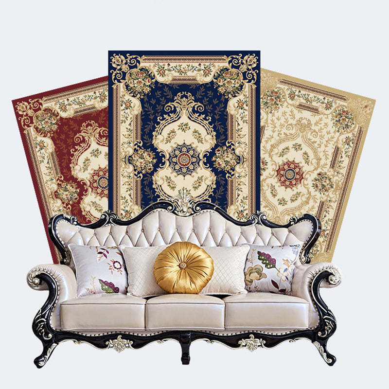 Traditional Area Rug Floral Design Rug Polyester Anti-Slip Backing Carpet for Home Decor