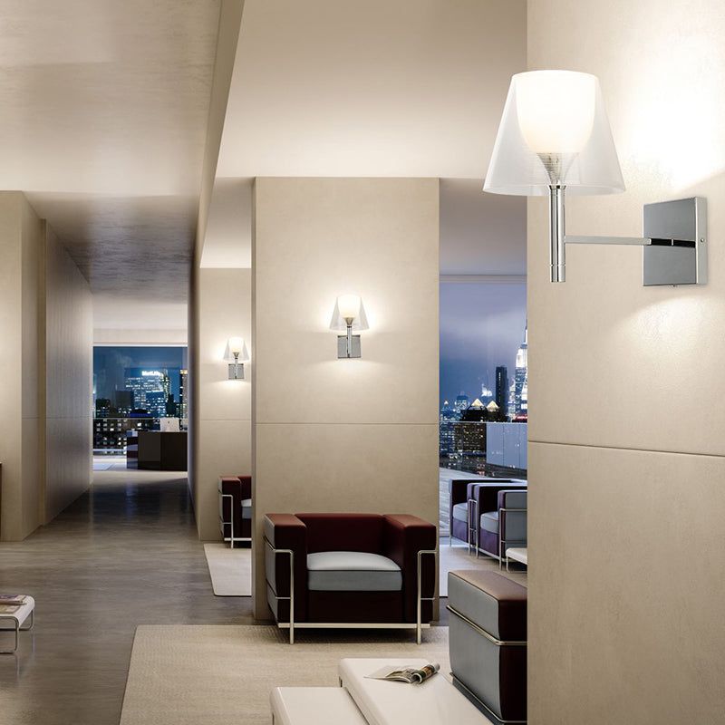 Contemporary Flared Wall Lighting White Glass 1 Bulb Living Room Sconce Light Fixture