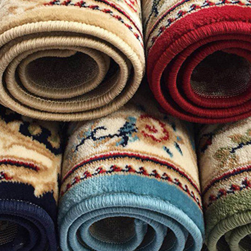 Traditional Area Rug Floral Design Rug Polyester Anti-Slip Backing Carpet for Home Decor