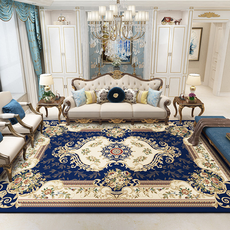 Traditional Area Rug Floral Design Rug Polyester Anti-Slip Backing Carpet for Home Decor