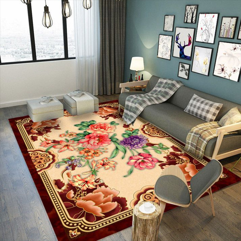 Contemporary Indoor Room Rug Yellow Plants Area Carpet Polyester Anti-Split Carpet