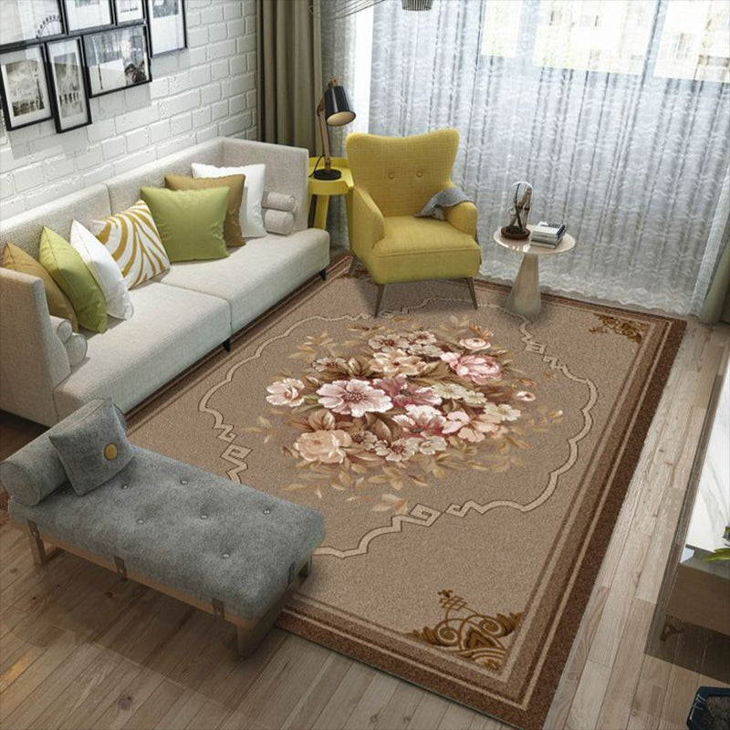 Contemporary Indoor Room Rug Yellow Plants Area Carpet Polyester Anti-Split Carpet