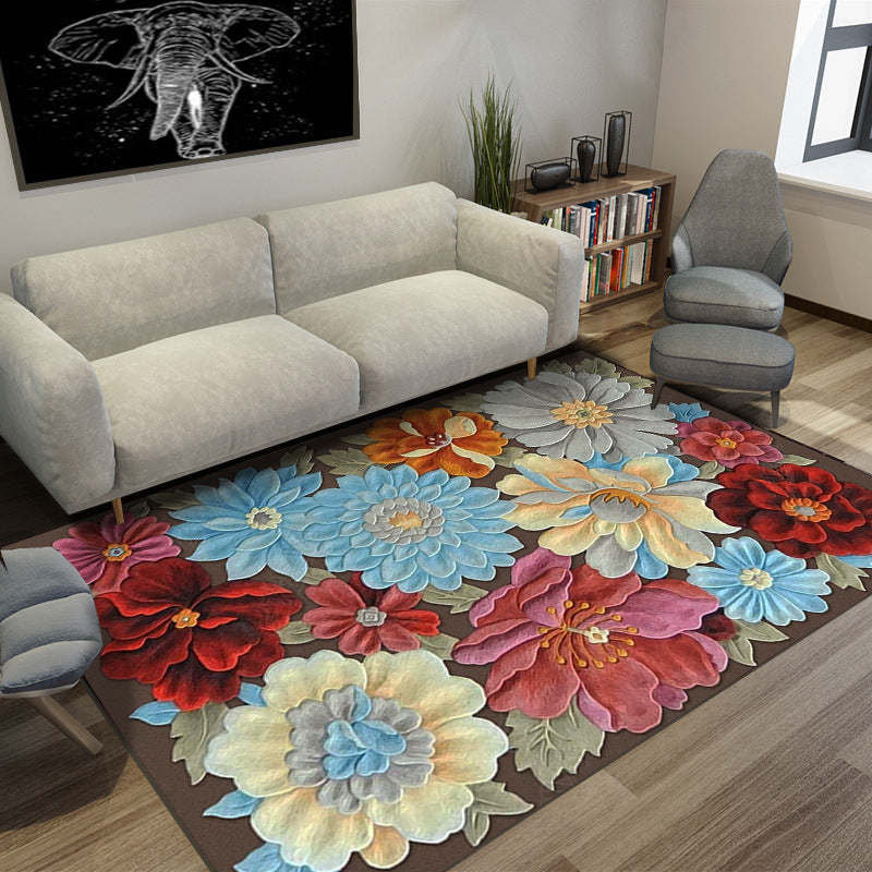 Contemporary Indoor Room Rug Yellow Plants Area Carpet Polyester Anti-Split Carpet