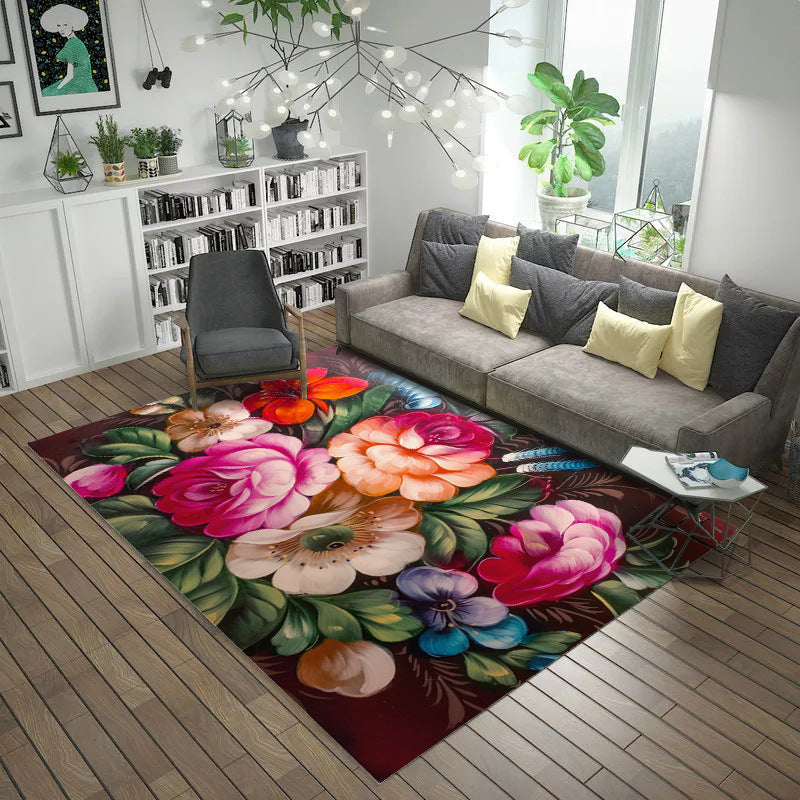 Contemporary Indoor Room Rug Yellow Plants Area Carpet Polyester Anti-Split Carpet